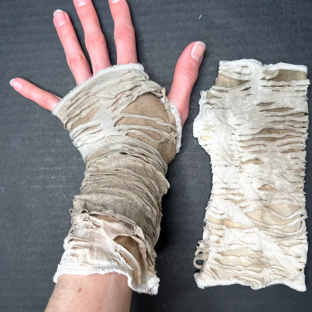 Brown Mummy Gloves Mens Hand Covers Bandage Arm Covers Ghost Zombie Ripped Biker